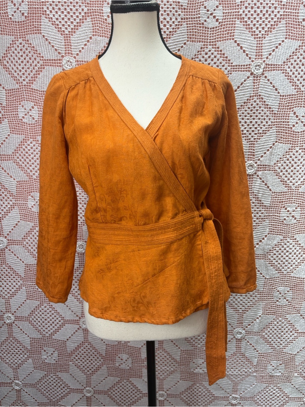 Marigold | Orange Jacquard Wrap Top